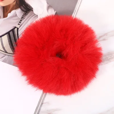 Cute Faux Fuzzy Fur Imitation Wrasse Rabbit Hair Woman Hair Tie Fluffy Lovely Scrunchies Ponytail Holder for Women Girl