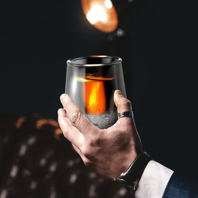 Custom Design High Borosilicate Whiskey Glasses clear Double Wall Bar Glass