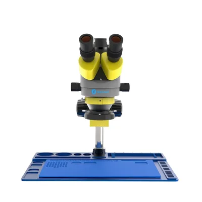 Kalliwei K10HTB 7-45X Yellow Metal Big Base Rubber Mat Trinocular Stereo Zoom Microscope for Mobile Phone Repairing