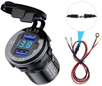 12V Aluminum Waterproof LED Digital Voltmeter Power Outlet with Switch Cigarette Lighter 12-24V Voltage Capacity
