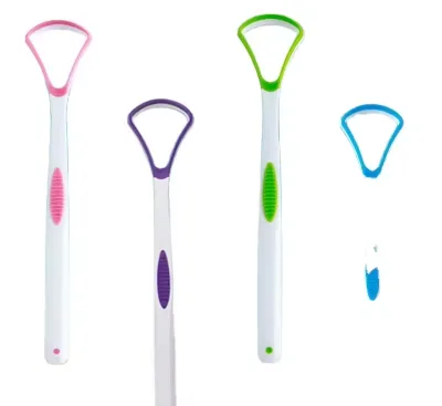 High Quality Colorful Soft Rubber Silicone Tongue  Cleaning Brush Plastic Tongue Cleaner Scraper