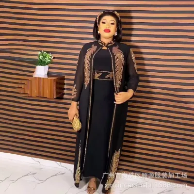 Women's Muslim Style Abaya Clothing New Wholesale Fall Season Two-Piece Muslin Set Polyester Dashiki Kaftan in Stock