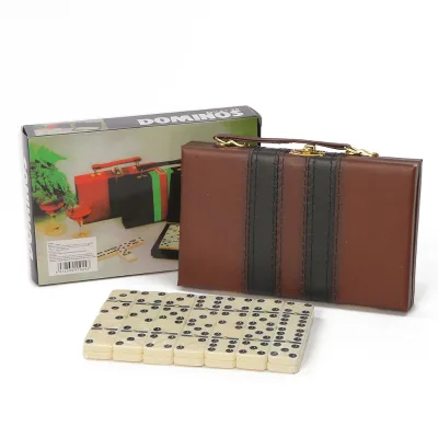 Dominoes 5010 Melamine Dominoes, Ivory-brown Leather Box Packaging, 28 Sheets for Double 6.