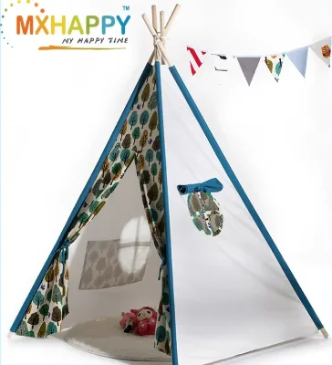 MH136 Soft Cotton CCanvas the Leaves Lin Four Poles Indian Children Play Teepee Tent Indoor and Outdoor Tents Simple Operation