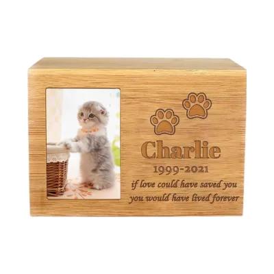 ODB Personalized Cremation Urn, Wooden Pet Memorial Keepsake Urn, Cat and Dog Pet Cremation Urn