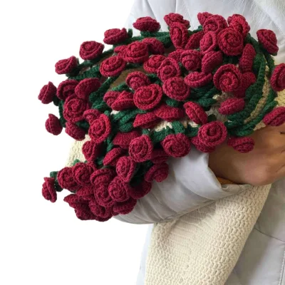 Elegant Handmade Rose Bouquet Crochet Blanket Round Shape Acrylic Office Blanket