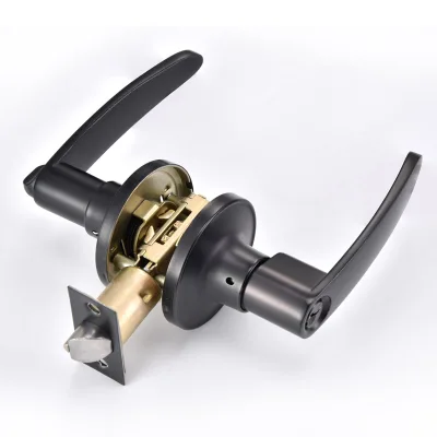 Ergonomic Curved Lever Door Handle With Circular Rose and Keyed Entry Lock With Thumb Turn and Adjustable 60/70mm Latch