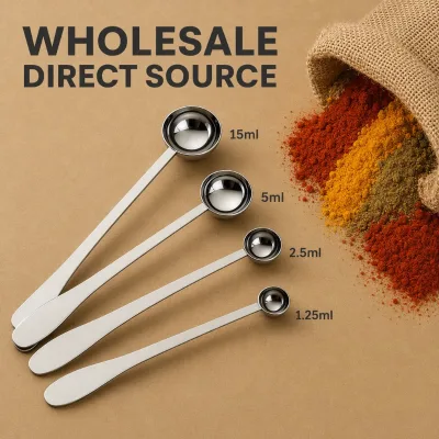 Wholesale 4pcs Stainless Steel Measuring Spoon Set Reinforced Long Handle Heavy Duty Metal Measuring Scoops for Baking