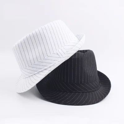 Wholesale Spring and Autumn Stripe Line Panama Sun Black White Fedora Hats Custom Hats Logo Embroidery