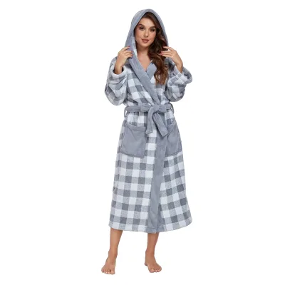 Unisex Winter Flannel Bathrobe Wholesale Solid Thicken Knitted Soft Loungewear Elastic Waist Closure Couples