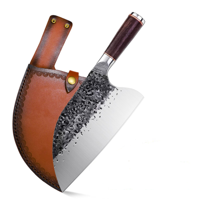 Yangjiang Factory-Priced Asia Style Meat Cleaver Stainless Steel Butcher Knife Wood Handle Leather Sheath Chopping Boning
