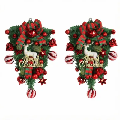 Artificial Christmas Wreath Garland Teardrop Christmas Reindeer Red Fruit Wreath for Courtyard Door Hanging Ornament Home Decor