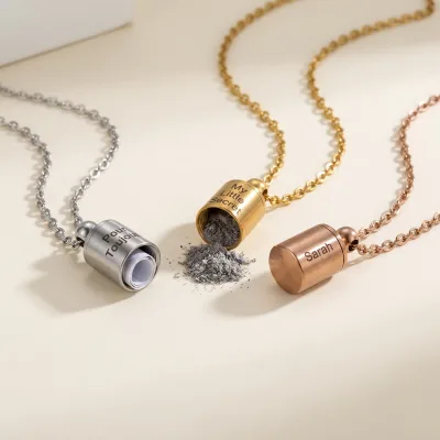 Yiwu Aceon Stainless Steel Matte Finish Pet Ash Hidden Secret Paper Round Cylinder Screw Cap Personalized Pill Case Necklace