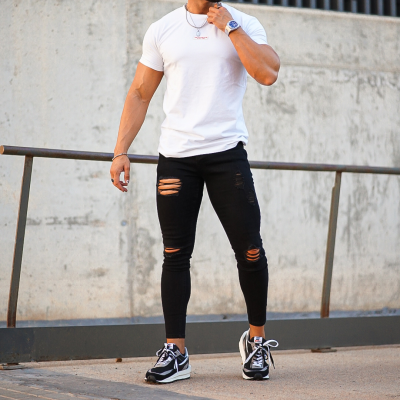 Gingtto Custom Jeans Skinny Ripped Jeans Hombr Black Jeans for Men