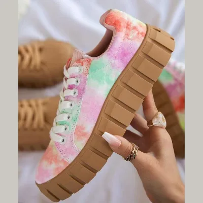 2025New Lace up Canvas Shoes Women's Fashion Wear Resistant Board Shoes Casual Thick Sole Hiking Women's Shoes