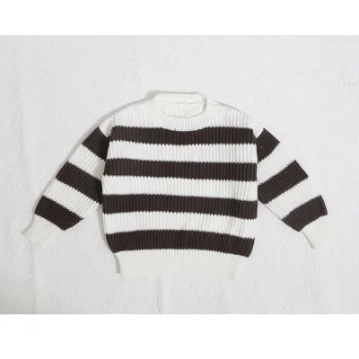 New Fashion Autumn Striped Baby Sweater O-neck Knitted Top Cotton Kids Jumper