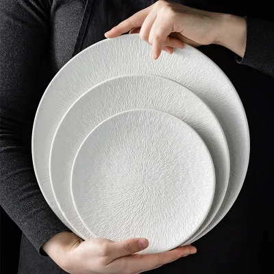 Hotel Tableware Shallow Plate Steak Flat Plate Ceramic CLASSIC Western Restaurant High Quality 8inch 10inch 12 Inch White Black