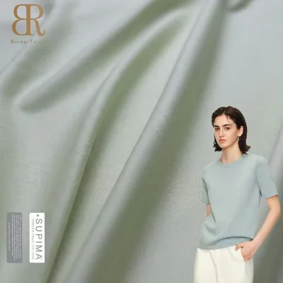 Wholesale 125GSM Ultra-Thin 100S Pima Cotton Interlock Fabric Soft Breathable Liquid Ammonia Mercerized Cotton for Luxury Polo