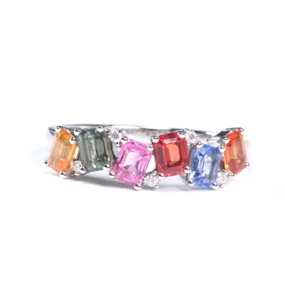Best Selling  925 Sterling Silver 3x4mm Octagon Multi Rainbow Sapphire Wedding Ring Jewelry Cubic Zircon CZ Engagement Ring
