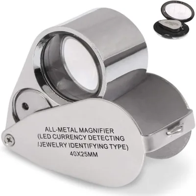40X Eye Loupes Magnifier, Led Jewelry Magnifying Glasses Jewelers Loop, Metal Magnifying Glass Folding UV Illuminated Magnifiers