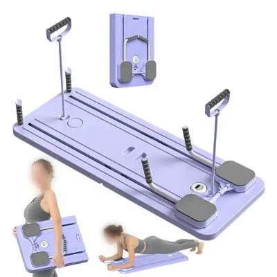 Purple 6-in-1 Multi-Purpose Foldable Fitness Pilates Reformer Board Adjustable Timer Pilates Equipment Board Home Ab Exercise