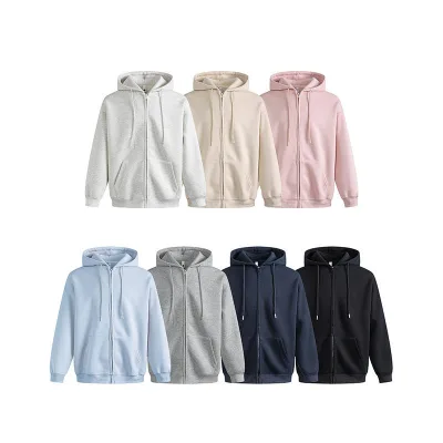 High Quality Wholesale Warm Streetwear Autumn Printed Terry Fabric Custom Oversized Zip-Up Hoodie with Front Logo