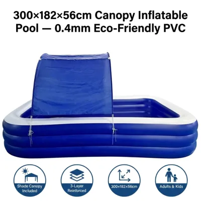 Inflatable Customized PVC 3 Layer Rectangular Flat Bottomed 3M Swimming Pool with Sunshade Family Use Household Outdoor Pool