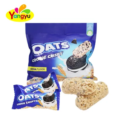 Halal Certified Cocoa Flavor Chocolate Sandwich Cookie Oat Crispy Bar Individually Wrapped Bag Pack 400g Wholesale