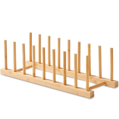 Kitchen Bamboo Wooden Dish Rack Multifunctional Plate Drain Rack for Dish Pot Lid Bowls