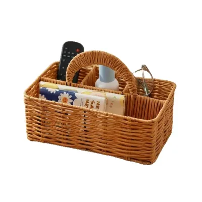 Woven Storage Basket-Eco-Friendly Handmade Modern Desktop Organizing Multi-functional Stationery Storage Box Handle