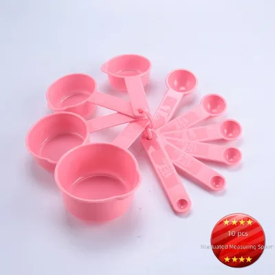 GREENSIDE 10-Piece Baking Measuring Spoon Set Plastic in Pink and White Packaged in a Bag Food Contact Safe Baking Tools