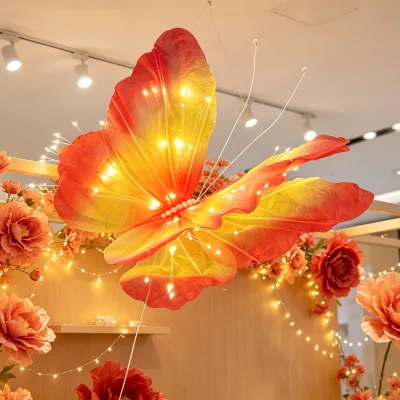 Yarn Artificial Butterflies for Lights Made Organza Mesh Luminous Indoor Mall Window Displays Parties Hot Selling Factory Price