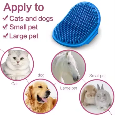 Hand-held TPR Rubber Pet Dog Shedding Bath Brush Cat Washing Hair Brush with Adjustable Strap Pet Bath Supplies