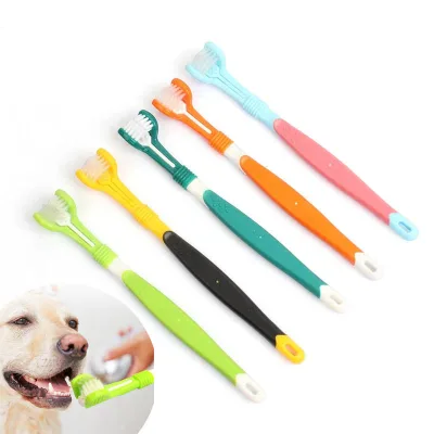 Durable Non-slip Handle Dog Pet Toothbrush Three-Head Toothbrush for Teeth Cleaning Cat Multi-Angle Dental Cleaning Brushes
