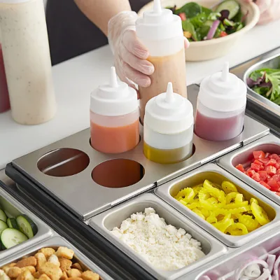 Stainless Steel Squeeze Bottle Holder 6 Hole Rack with 1/3 Size Pan 7.5cm SS304 Restaurant Buffet Sauce Organizer