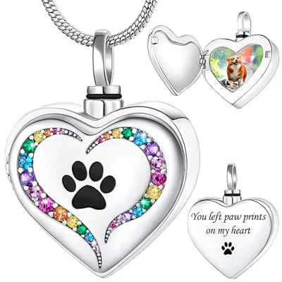Birthstone Memorial Heart Pendant Cremation Urn Jewelry Innovative Design Pet Claw Cremation Necklace