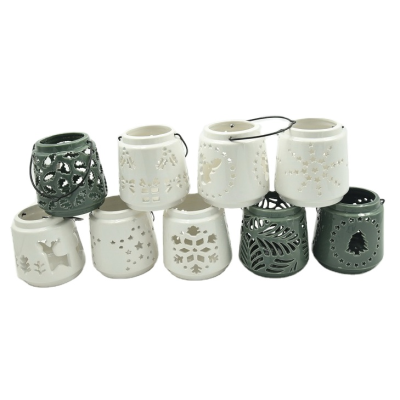 Unique Pattern Wind Lantern Night Lighting Hand Lantern Hollow Ceramic Hanging Lantern