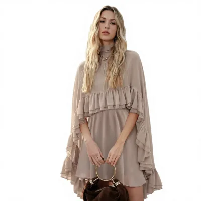 For Cross-Border Spring/Summer New Vintage Elegant Chiffon A-line Dress Europe America Fashionable Inner Matching Two-Piece