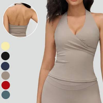 Women's V-Neck Halter Sports Bra Four-Way Stretch Moisture-Wicking 78% Nylon 22% Spandex Front Activewear | Breathable Gym Yoga