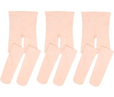Beige Knitted Pantyhose Tights with Socks Stirrup Design for Dance School Women