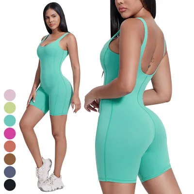 High Waist Women's Sports Bodysuit Ice Silk U-Back Playsuit Butt Lift One Piece Yoga Jumpsuit Fitness Gym Yoga Running Jumpsuit