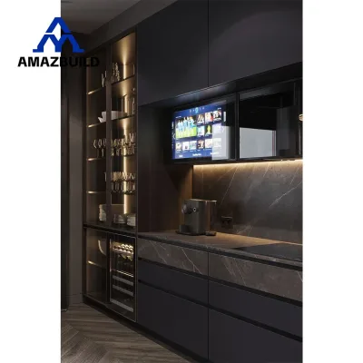 AMAZBUILD Kitchen Cabinets Teak Wood Industrial Modern Country Style Foshan Idea with Solid Environmental Friendly Apartment