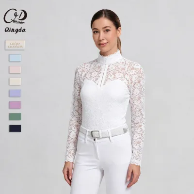 Elegant Lace Equestrian Competition Show Shirt Women Wear Long Sleeve Quick Dry Outwork Horse Riding Top