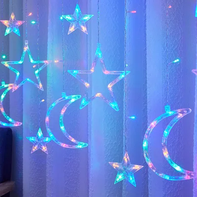 Christmas Lights Fairy Ramadan Diwali Light for Christmas Decoration Luces Navidad Window Star Moon Led Curtain String Light
