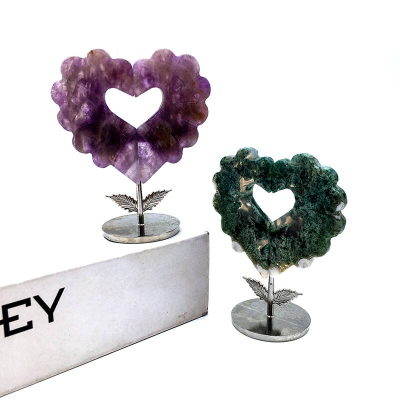 Wholesale High Quality Heart Carved with Base Natural Crystal Heart Carving Decor Beautifully Presents