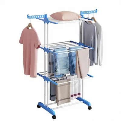 Folding Metal Clothes Dryer Mobile Floor-Standing Rack Multi-Functional Coat Hat Storage Shelf Easy-To-Assemble Towel Rack