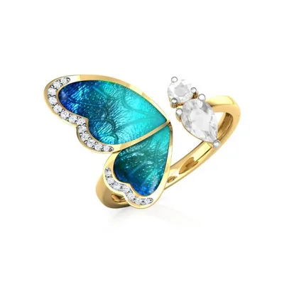 Popular Jewelry Personalized Insect Butterfly Ring Women Blue Custom Enamel Ring