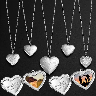 Personal Jewelry Sublimation Blank Silver Eco-friendly Modern Photo Frame Picture Heart Locket Pendant Necklace