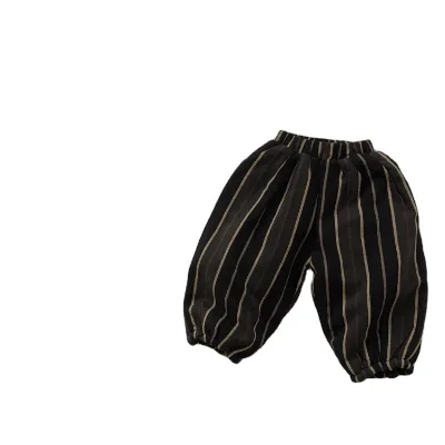 Winter New Style Striped Plus Velvet Warm Pants for Boys Girls Loose High Quality Pants for Boys Girls Baggy Baby Cotton Pant