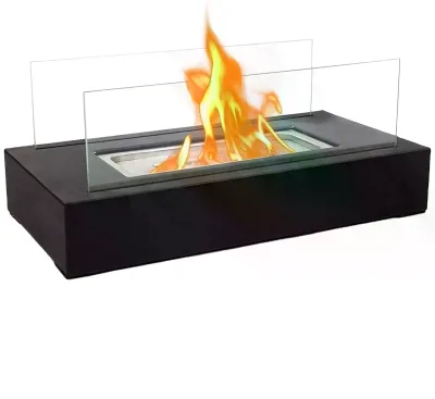 Outdoor Tabletop Fire Pit With Bio Ethanol Fuel Stainless Steel Concrete and Glass Materials for Garden Use